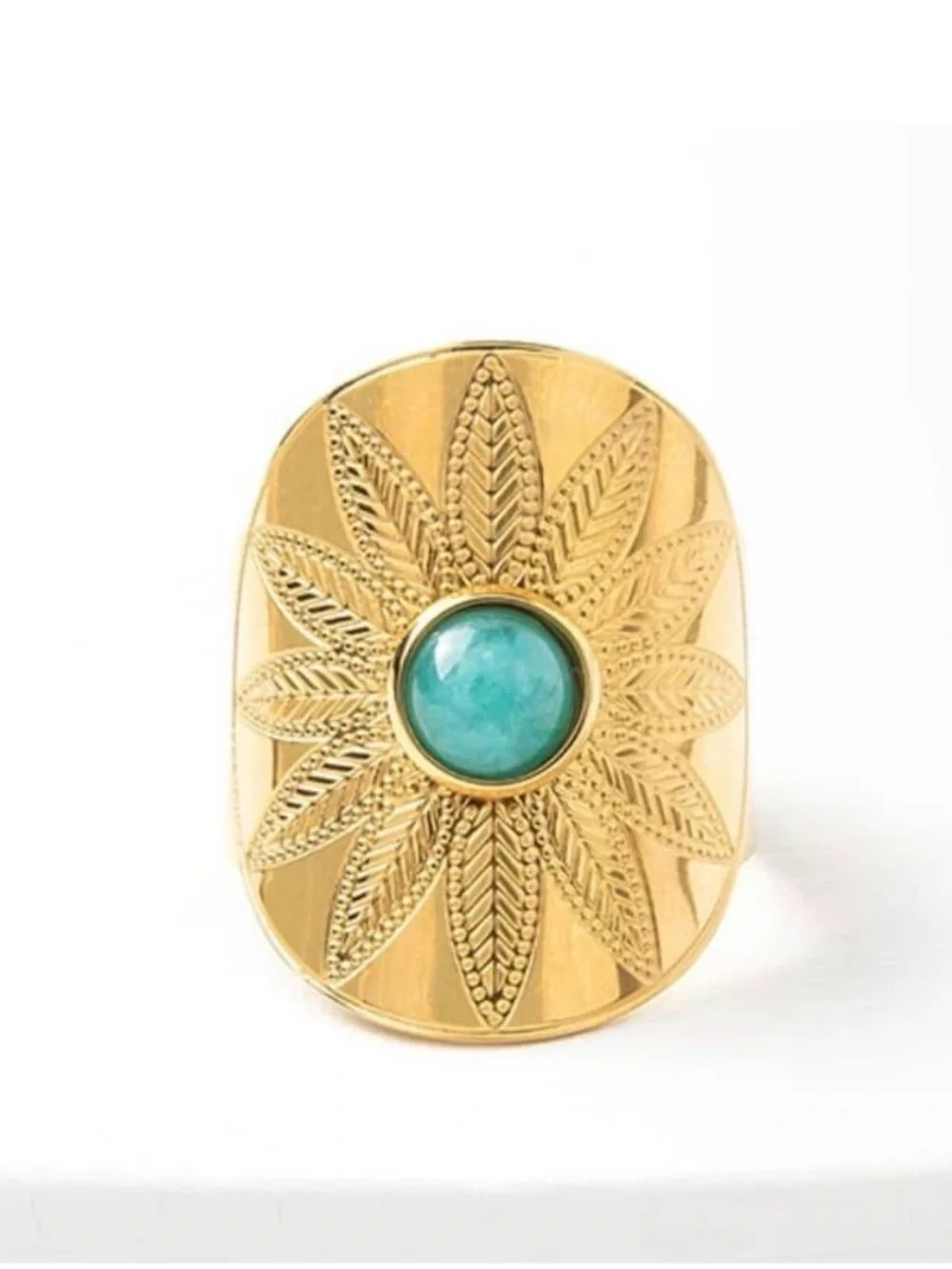 Plunder Design Ellie Gold Tone Faux Turquoise Statement Ring Adjustable NWOT